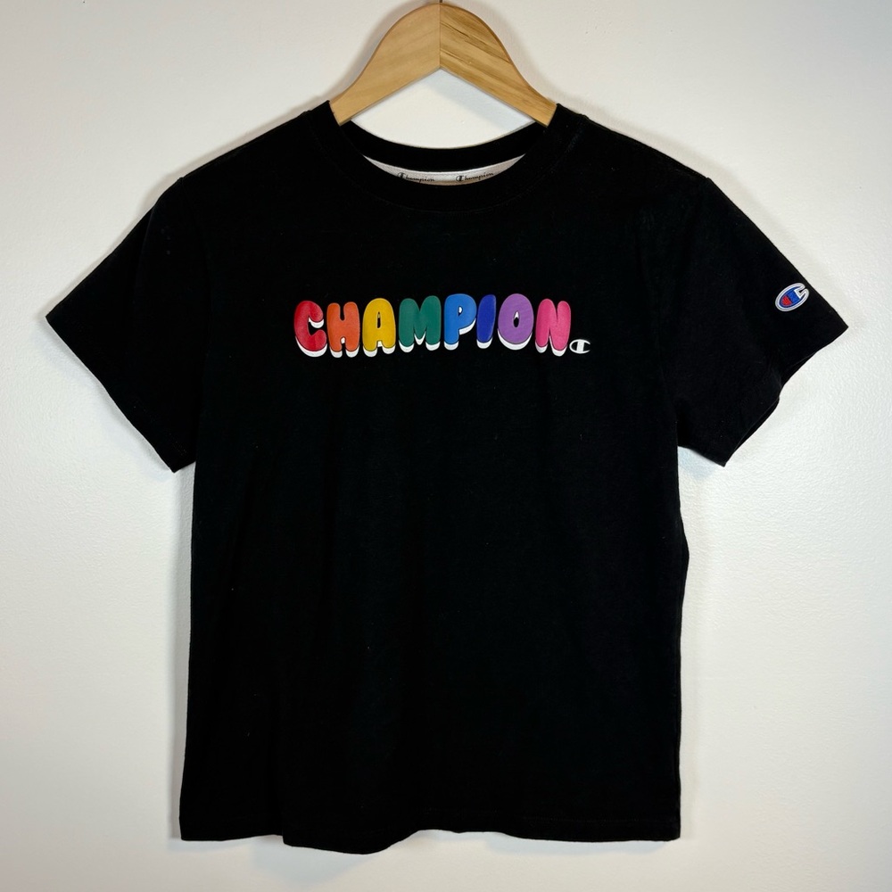 Champion Women’s Small Black Multicolour Graphic Logo Crew Neck T-Shirt
